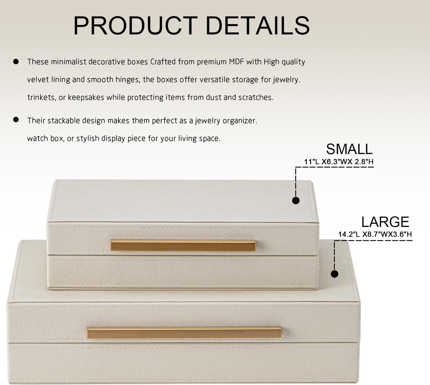 Skiennix Set of 2 Beige Shagreen Decorative Storage Boxes - Faux Leather Jewelry & Memory Organizers