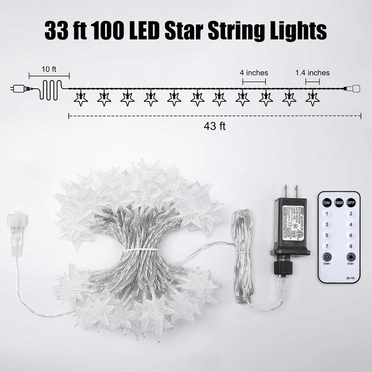 Star String Lights - 33 ft 100 LED Waterproof Fairy Lights with Remote & Timer | Perfect for Bedroom, Patio, Party