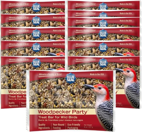 Blue Seal Woodpecker Suet Treat Bars - No Mess Bird Feed for Woodpeckers & Cardinals | 8 oz Cakes (Pack of 12)