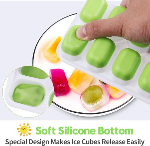 Furnsii Ice Cube Trays - 4 Pack Stackable Silicone Trays with Lid | Easy-Release 56-Cube Design (Green & Blue)