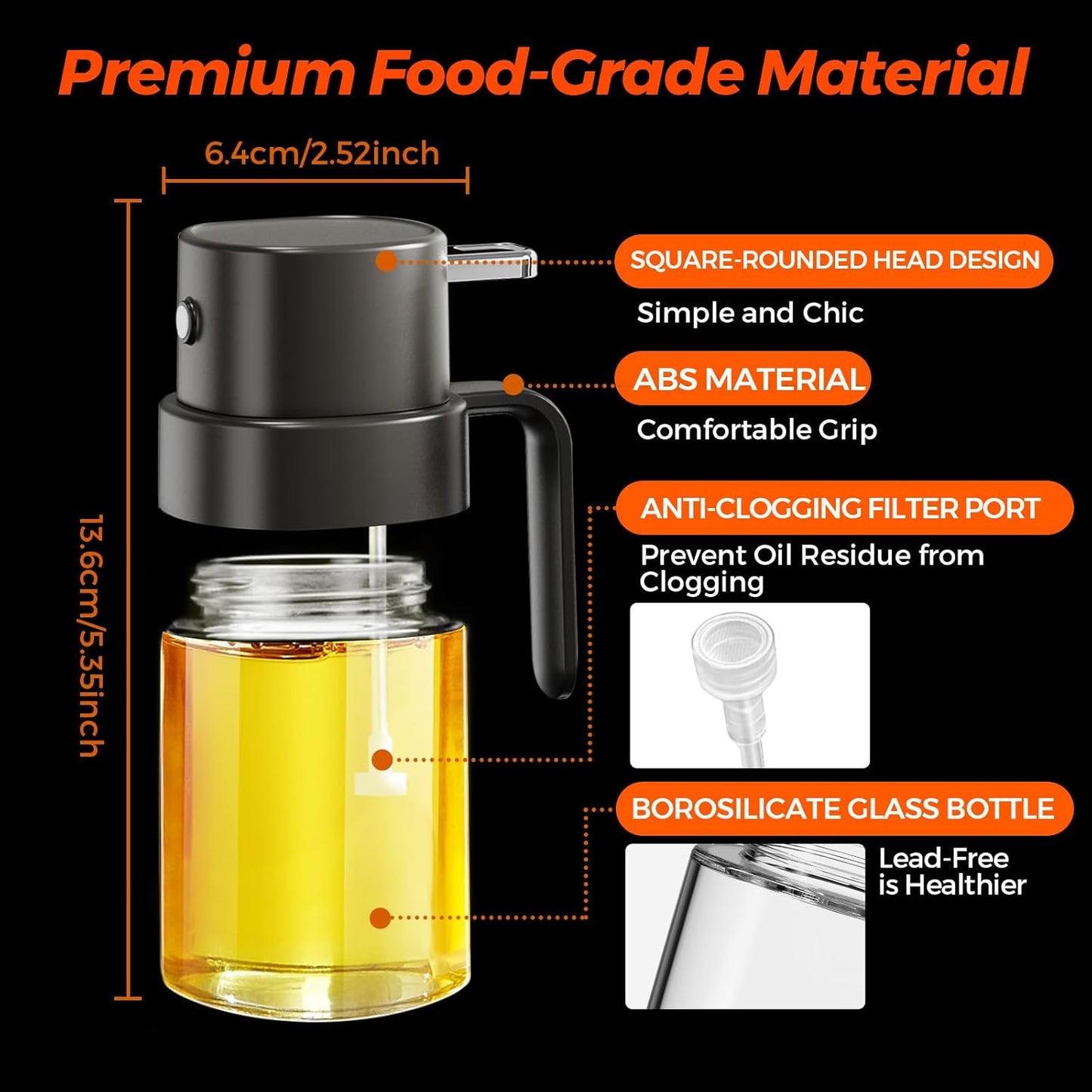 YARRAMATE Mini Oil Sprayer - 6.8 OZ Food-Grade Olive Oil Spray Bottle for Cooking & BBQ (Black)