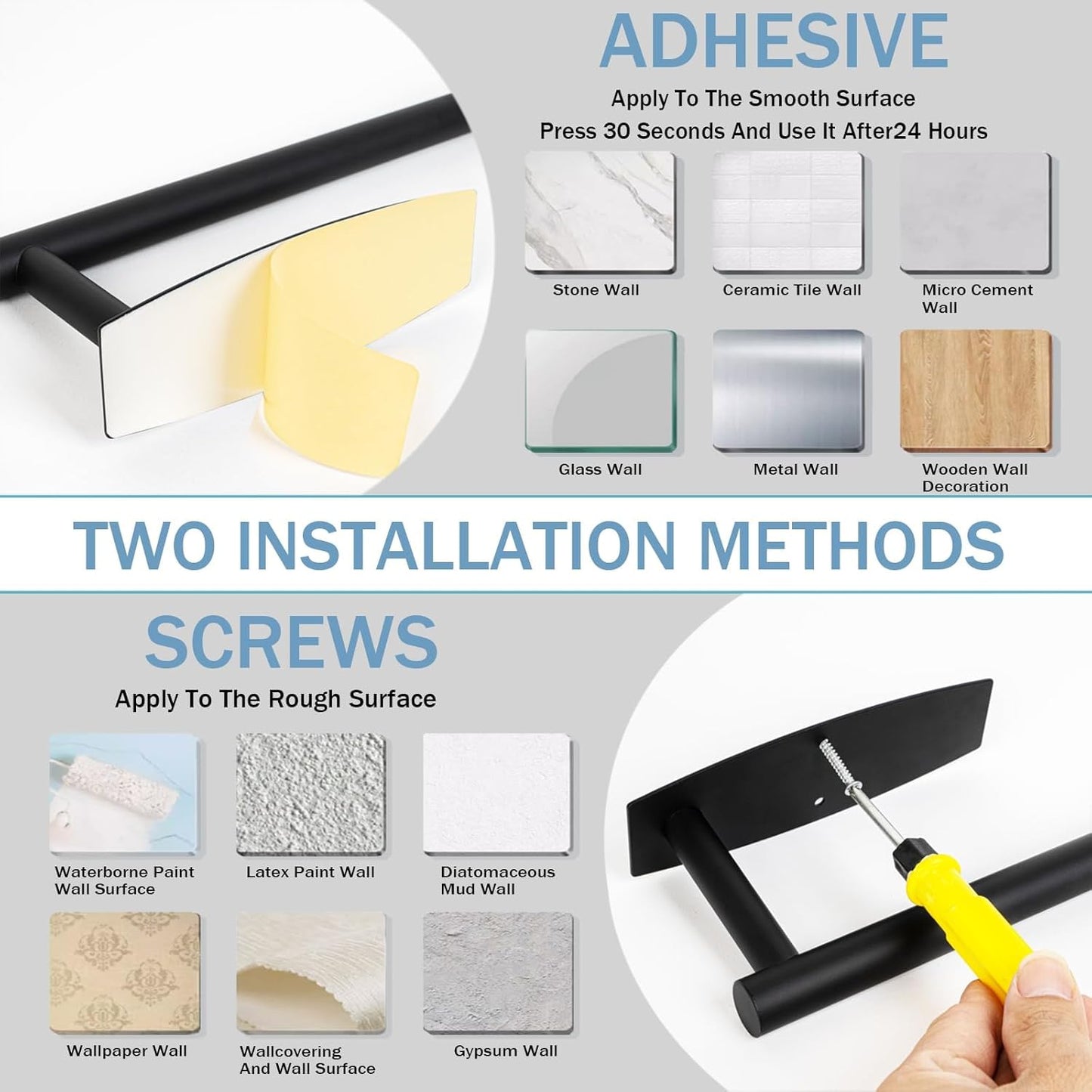 Skiennix Paper Towel Holder - Wall-Mounted, Self-Adhesive, Rustproof SUS304 Stainless Steel - 13.2In for Kitchen & Bathroom