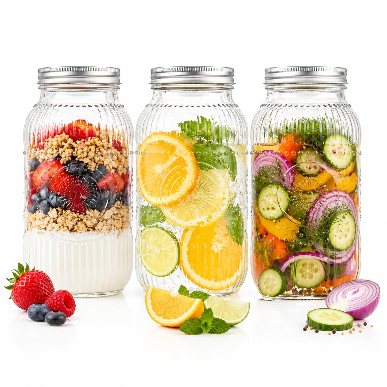 WELLIFE 64oz Mason Jars, 3 Pack Large Mason Jars Wide Mouth for Pickling, Canning, Fermenting and Food Storage, Microwave & Dishwasher Safe