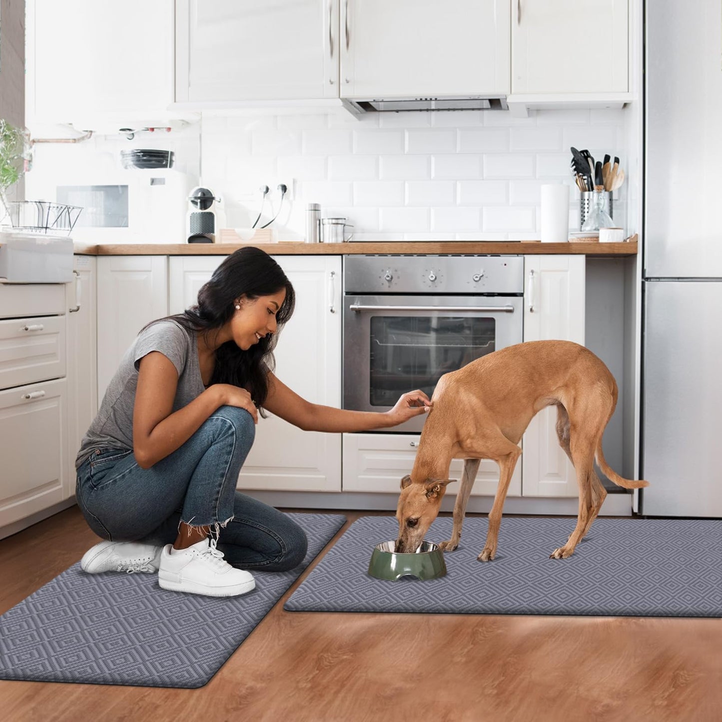 Mattitude Kitchen Mat 2PCS Kitchen Rugs Cushioned Anti-Fatigue Rug Waterproof Standing Desk Mat Kitchen Mats for Floor Kitchen Rug Set for Kitchen, Sink, Office 17.3"×30"+17.3"×47"-0.47inch Light Grey