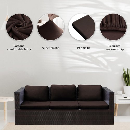 BIETYONE 8Pcs Stretch Velvet Patio Cushion Covers - Fluffy & Washable Outdoor Slipcovers | Coffee Color