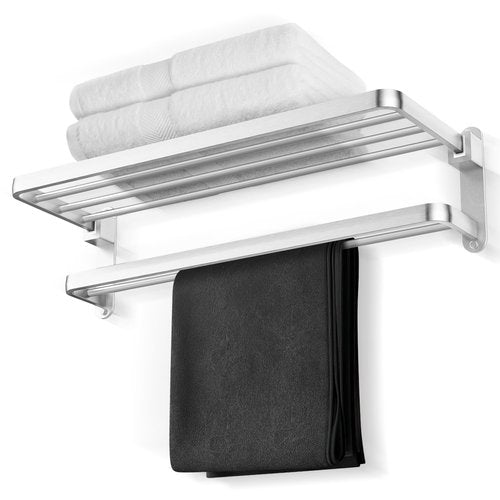 BOZWELL Bathroom Lavatory Towel Rack with Two Towel Bars,Brushed Satin Nickel 20-Inch Towel Shelf with Towel Bar,Towel Holder 1011-BSN-50 (Brushed Satin Nickel Finish)