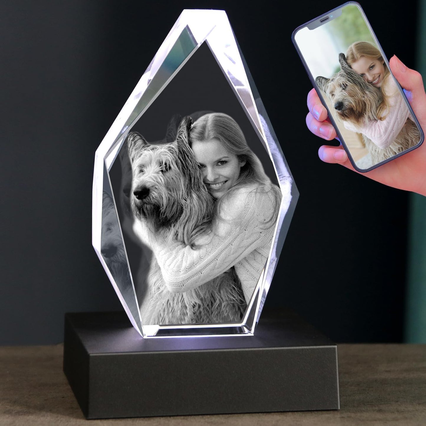 Skiennix 3D Crystal Dog Memorial Photo Frame - Personalized Engraved Keepsake Gift | Pet Remembrance