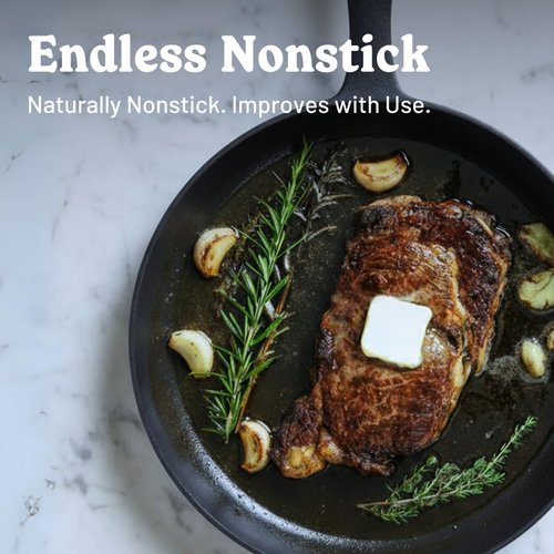Flambo Skillet #10 - Non-Stick 10 Inch Pre-Seasoned Cast Iron Frying Pan | Versatile for Grilling, Frying, and Baking