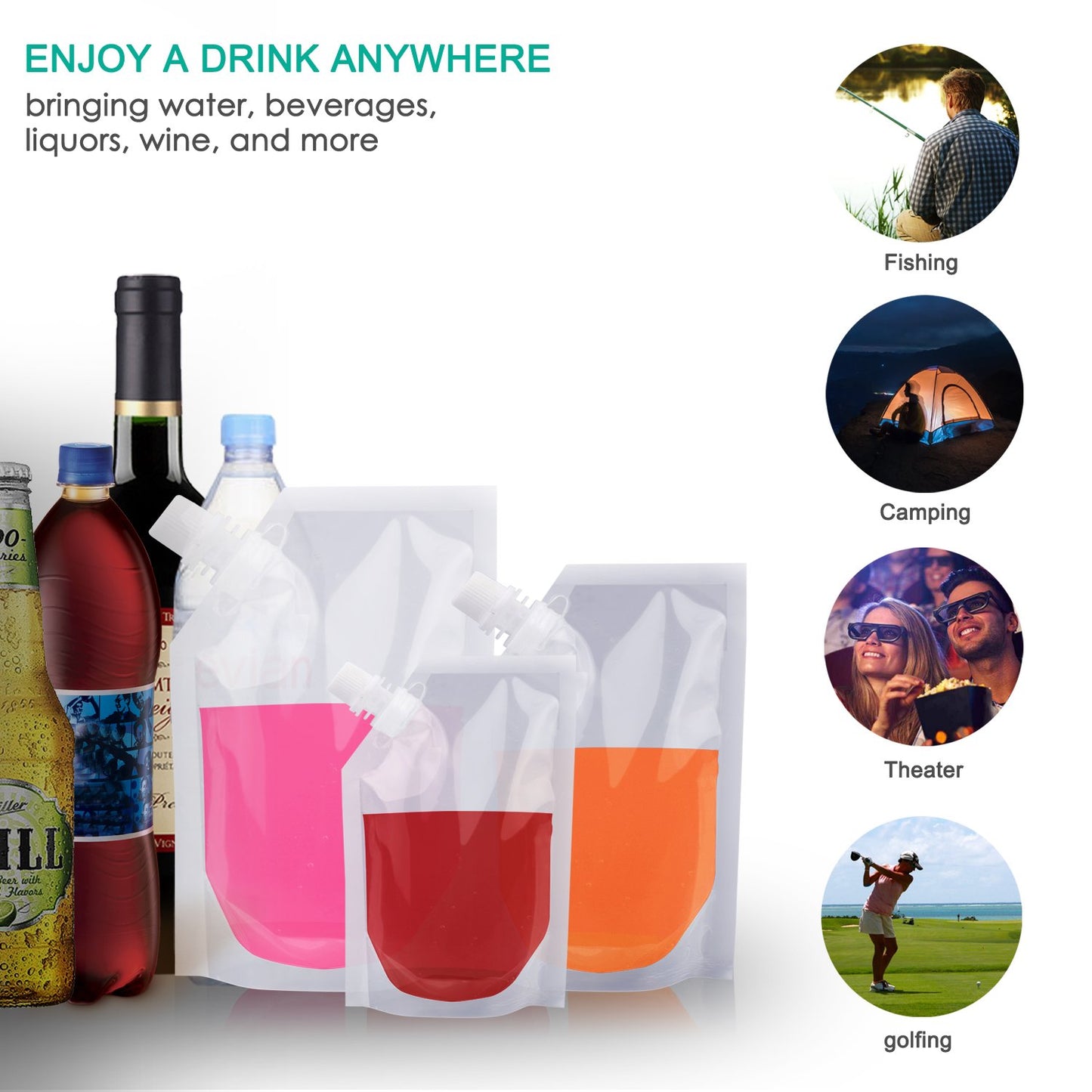 ERKOON 9-Pack Concealable Drinking Flasks - 5oz Reusable Leakproof Pouches with 2 Funnels for Travel & Outdoor