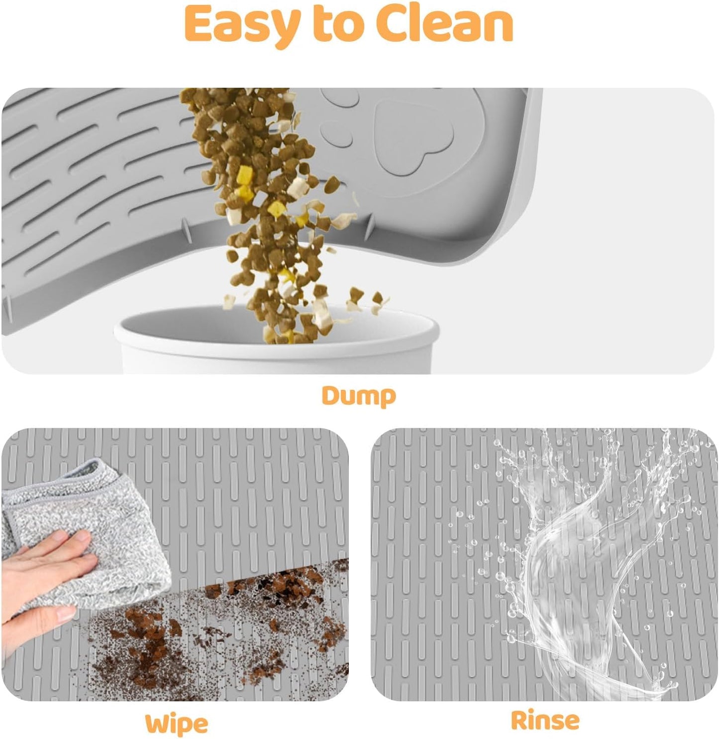 Skiennix Extra Large Cat Food Mat - 40" x 28" Non-Slip Silicone Feeding Mat | Easy to Clean, Grey