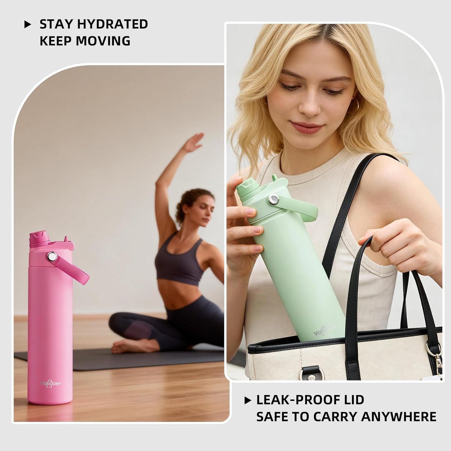 Skiennix 26oz Insulated Water Bottle - 2-in-1 Straw & Spout Lid, Leak-Proof Design, Pink
