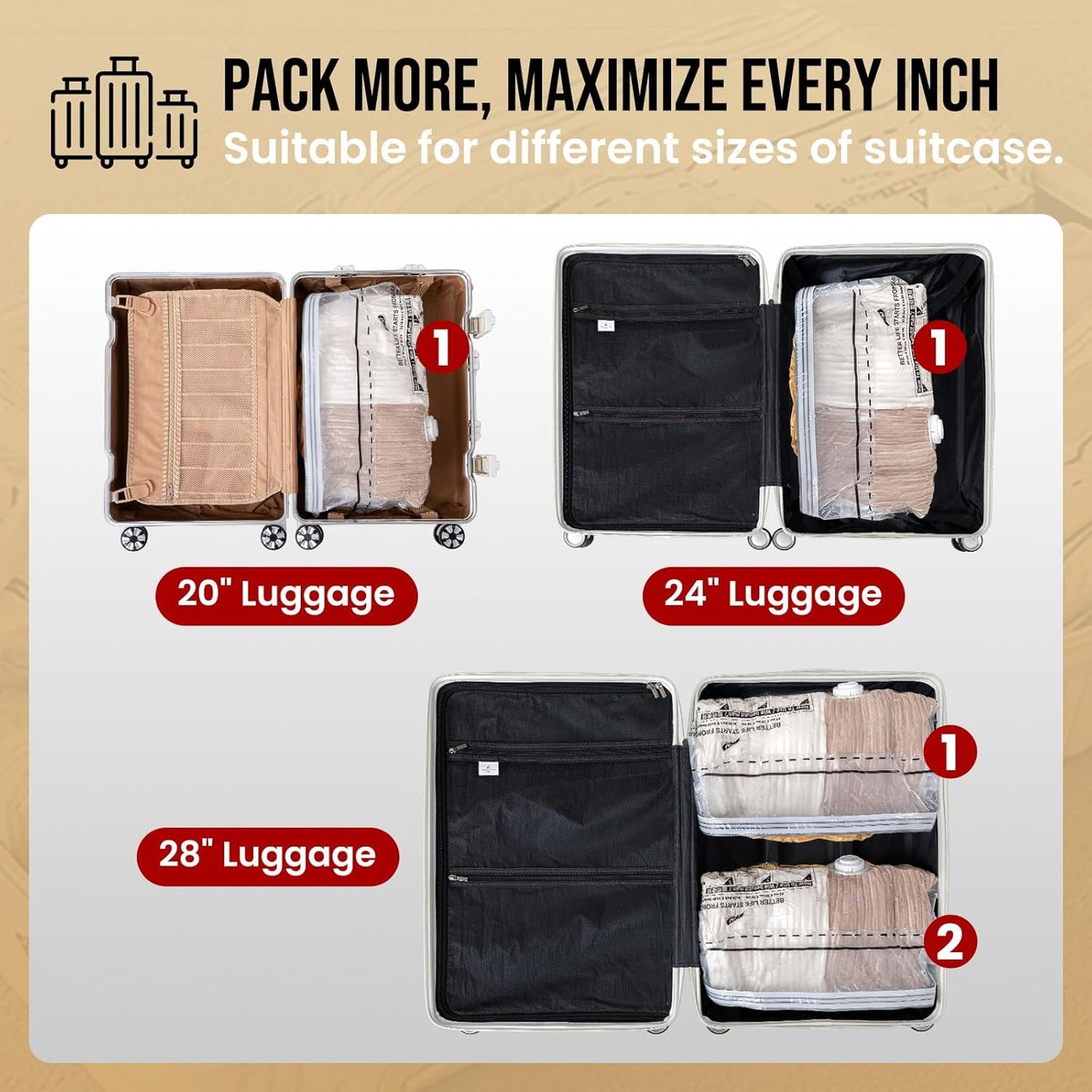 TAILI Vacuum Storage Bags - 8 Pack Medium Size (25x19x11 Inch) for Clothing & Blankets