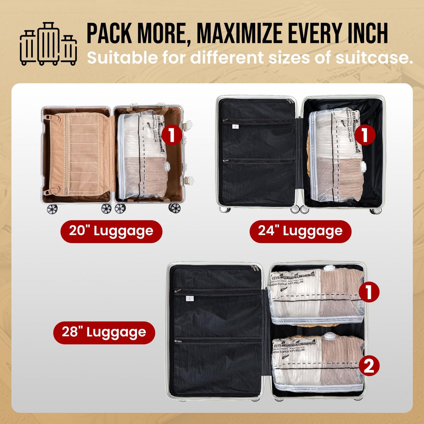 TAILI 8 Pack Cube Vacuum Storage Bags, Medium Size (25x19x11 inch), Vacuum Seal Bags for Clothing, Compression Packing for Clothes, Blankets, Baby Clothes