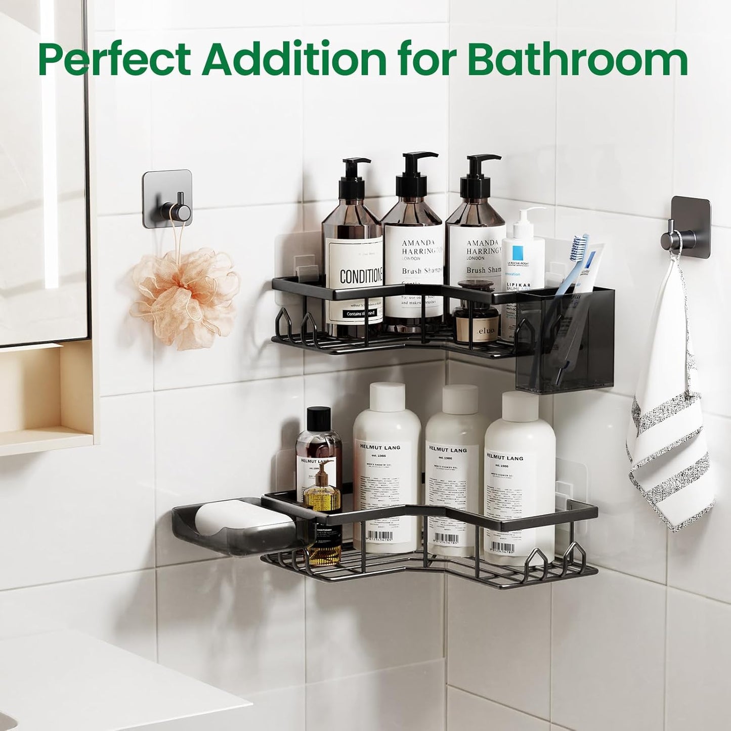 Skiennix Adhesive Shower Caddy - 6 Pack Rustproof Stainless Steel Corner Bath Organizer | No Drilling, Large Capacity