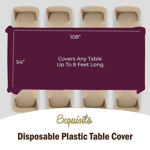Exquisite Party Solids 6-Pack Premium Plastic Tablecloth 54in. x 108in. Rectangle Plastic Table Cover - Plum