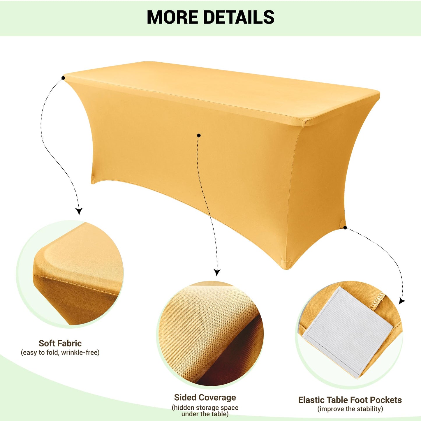 Obstal 6ft Stretch Spandex Table Cover for Standard Folding Tables - Universal Rectangular Fitted Tablecloth Protector for Wedding, Banquet and Party, 72L x 30W x 30H Inches, Gold, 2pc