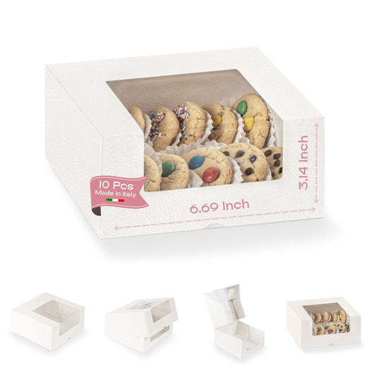 Boxes Craftory Pack of 10 Bakery Boxes with Window (11.81" x 8.66" x 3.14") - Ideal for Cookie with Window, Pastry and Small Charcuterie, White Leather