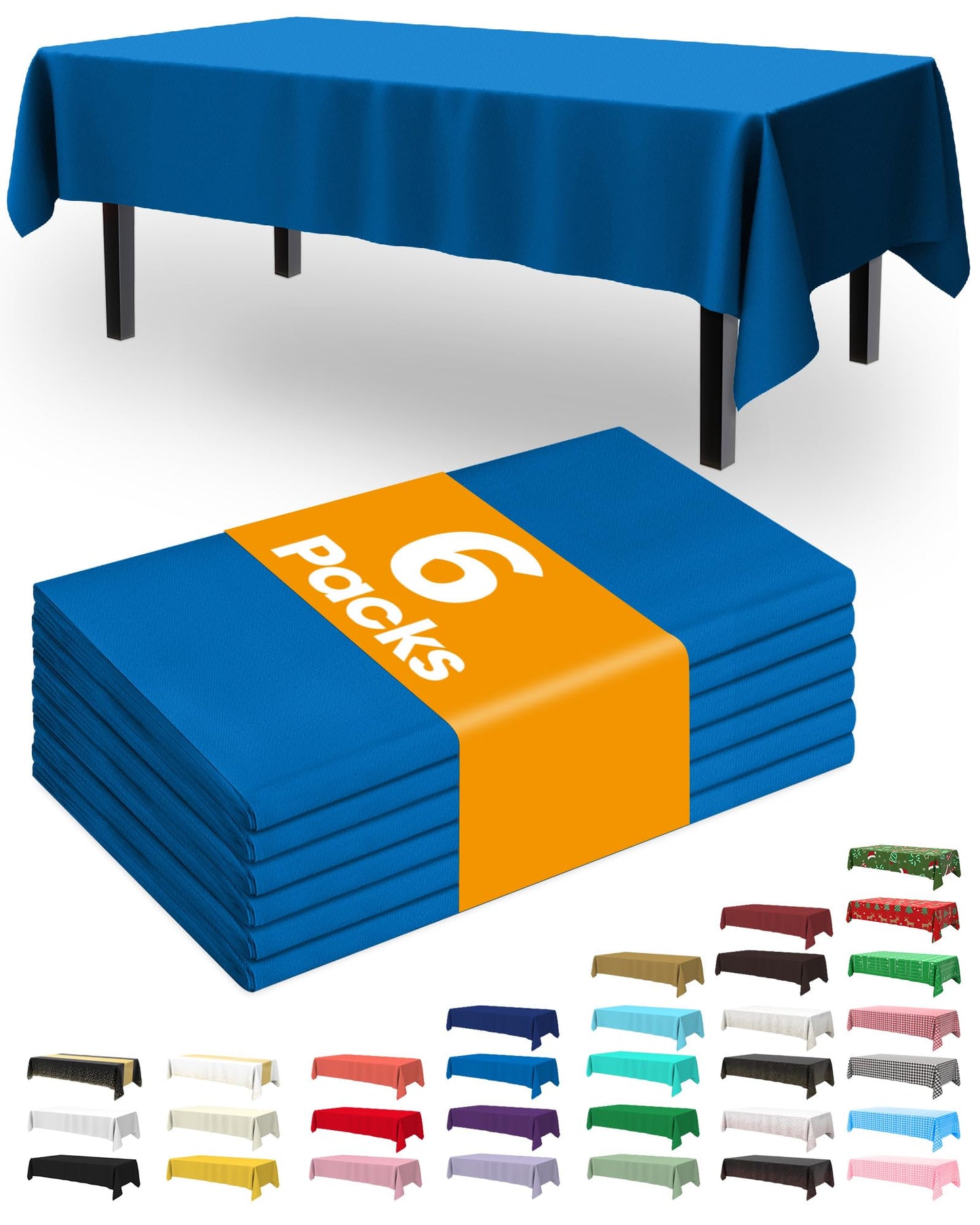 Pureegg Plastic Table Cloth Disposable 6 Pack, 54 x 108 Inch Table Cloths, Patriotic Decorations, Thanksgiving, Veterans Day Tablecloths, Rectangle, Plastic Cover, Waterproof, Blue