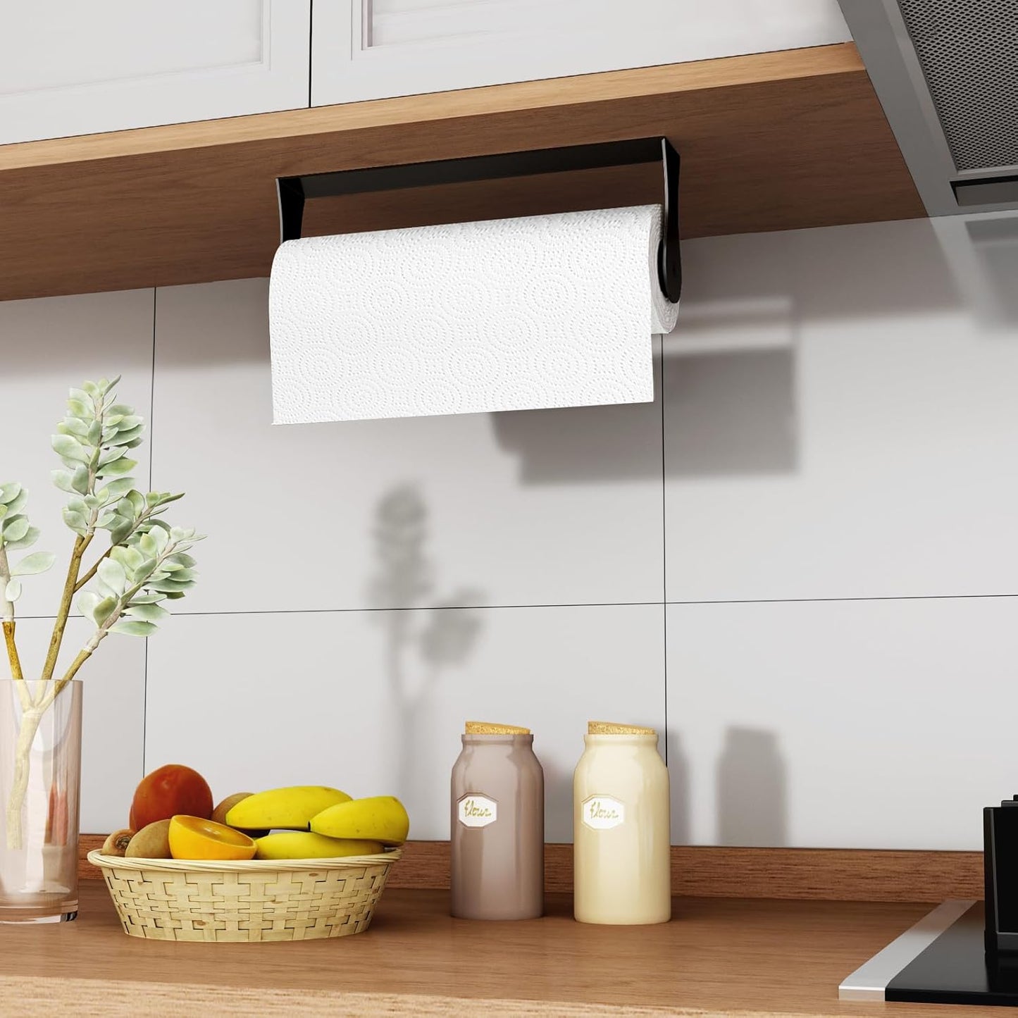 Stainless Steel Paper Towel Holder by [Brand Name] - Under Cabinet Wall Mount | Black Adhesive Design for Kitchen & Bathroom