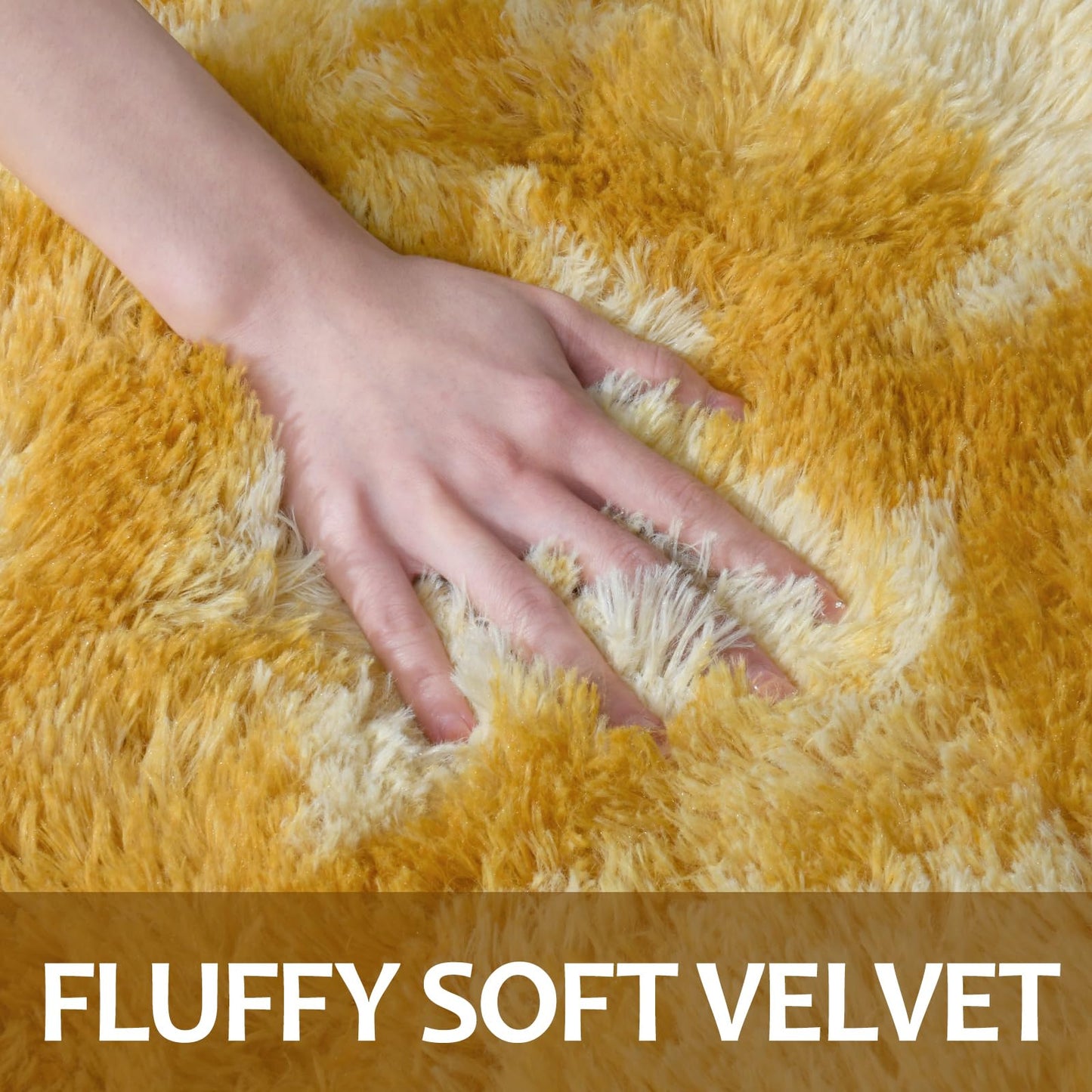 Hutha 5x8 Large Area Rugs for Living Room, Super Soft Fluffy Modern Bedroom Rug, Tie-Dyed Orange Yellow Indoor Shag Fuzzy Carpets for Girls Kids Nursery Room Home Decor