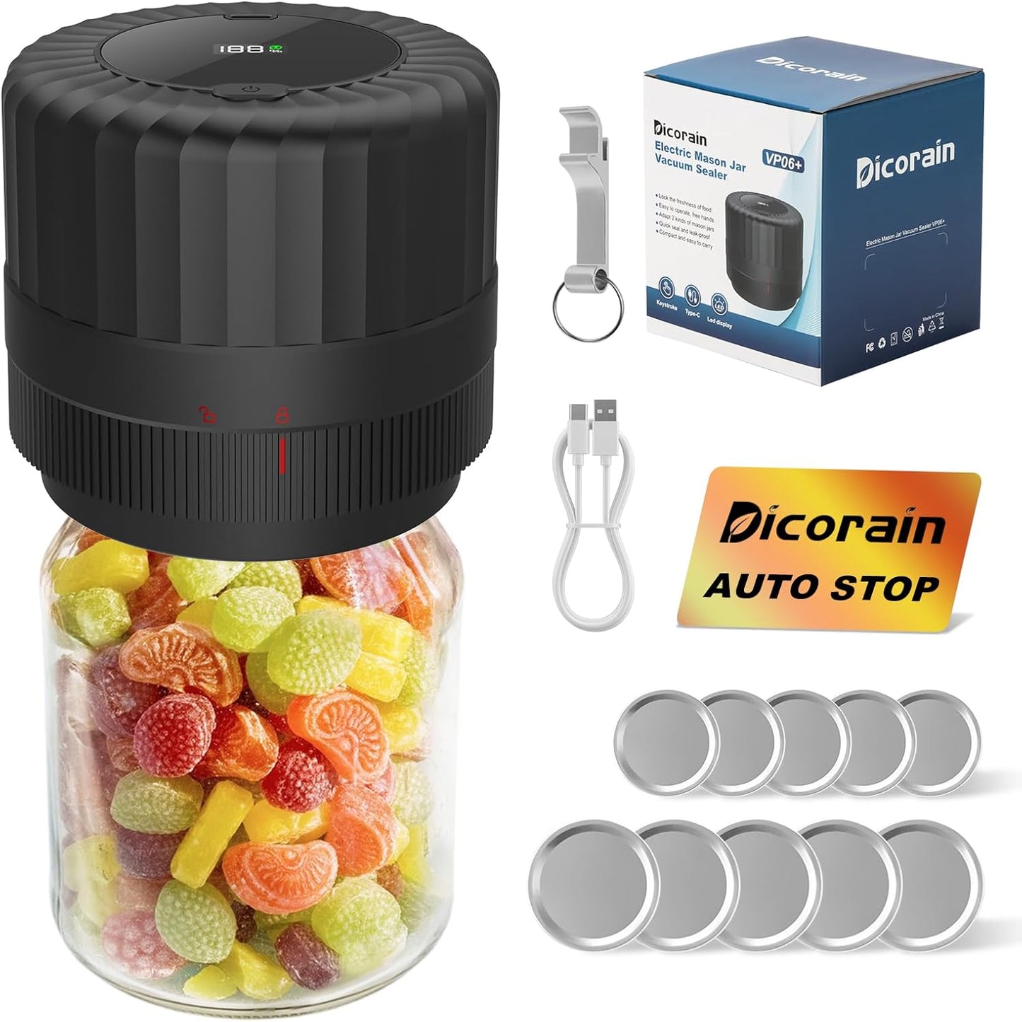 Skiennix Electric Mason Jar Vacuum Sealer - Automatic Wide & Regular Mouth Kit with Opener & 5 Lids