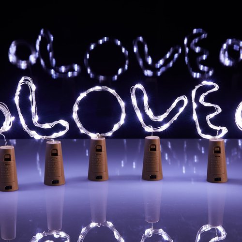 Brightown Wine Bottle Lights with Cork, 10 Pack 20 LED Waterproof Battery Operated Cork Lights, Silver Wire Mini Fairy Lights for Liquor Bottles DIY Party Christmas Wedding Décor, Pure White