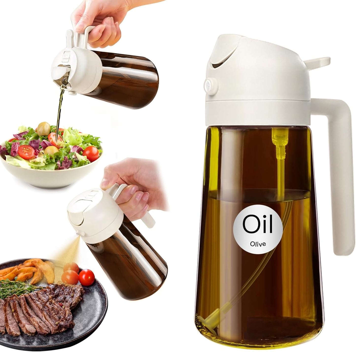 YARRAMATE Light Blocking Oil Sprayer - 16oz Food-Grade Olive Oil Dispenser Bottle | Premium Dark Amber Glass for Cooking