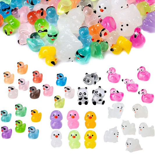 Nerfcareani 120PCS Mini Resin Animals Colorful Tiny Animals Glow in Dark, Miniature Figures to Hide, Little Animal Toys Small Figurines for Decoration of Gardens, Parties, Miniature Landscapes