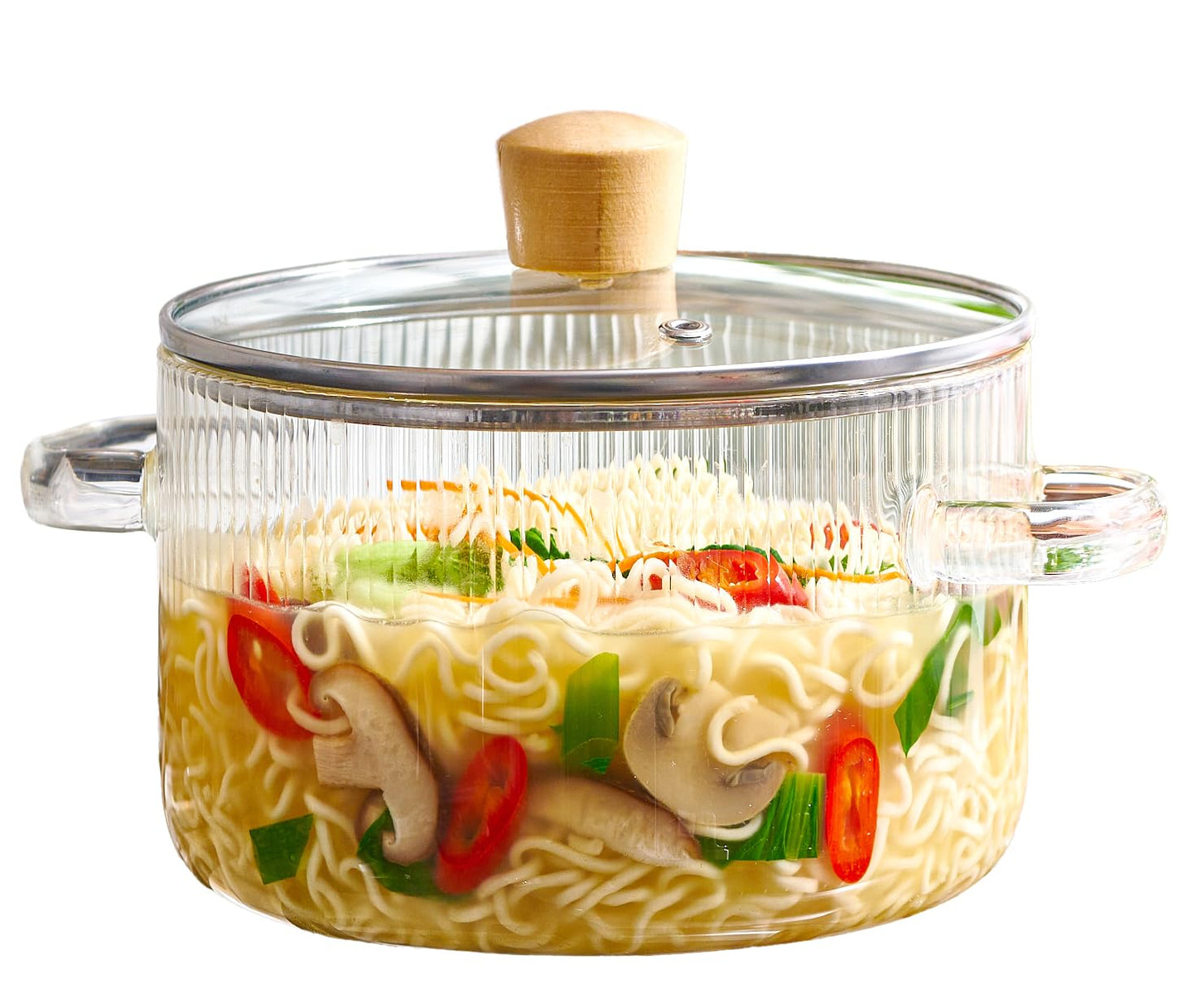 Le'raze Glass Cooking Pot with Lid - 1.6L(54oz) Heat Resistant Borosilicate Glass Cookware Stovetop Pot Set - Simmer Pot with Cover Safe for Soup, Milk, Baby Food Clear