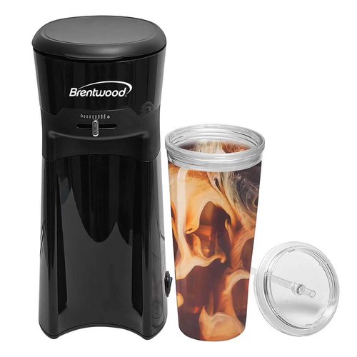 Brentwood KT-2121 Single-Serve Iced Coffee and Tea Maker with 20oz Tumbler and Reusable Filter, Black