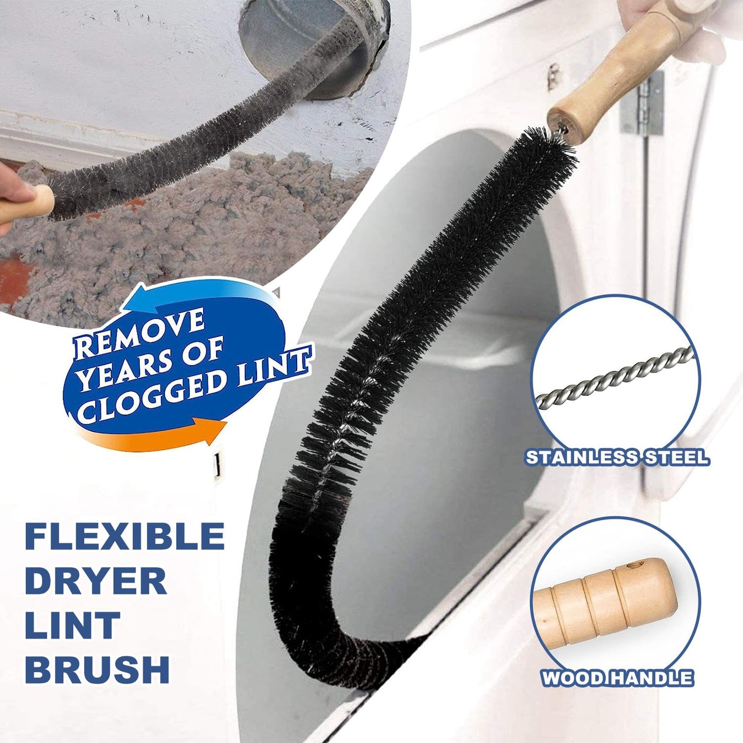 Sealegend 2 Pieces Dryer Vent Cleaner Kit, Dryer Lint Vacuum Attachment and Dryer Lint Screens Cleaner Brush,Flexible Lint Remover Hose Black