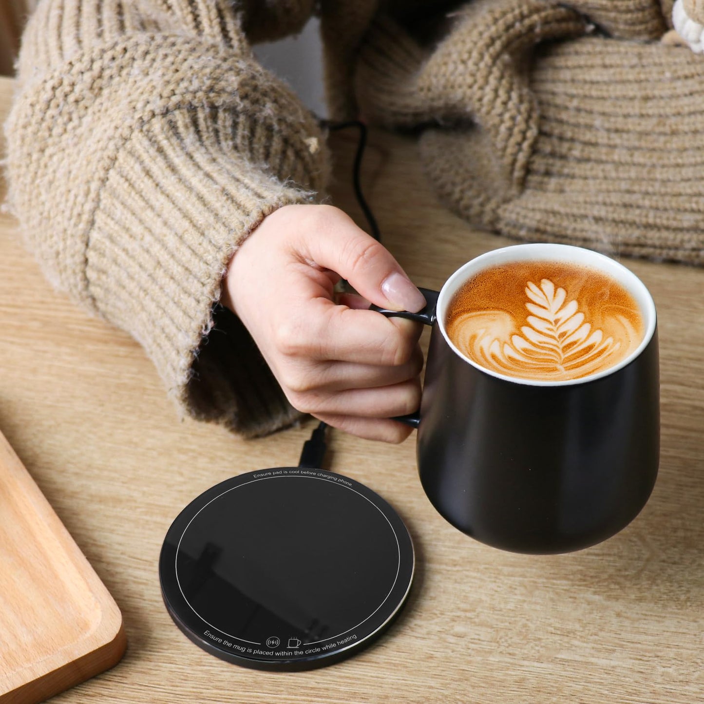APEKX Warm Cup Coffee Mug Warmer Set - Smart Stable Constant Temperature 131°F, 15W Wireless Charging, 12.8 oz Capacity - Supports USB-C Interface, Automatic Power On/Off Function (4 H). (Tangerine)
