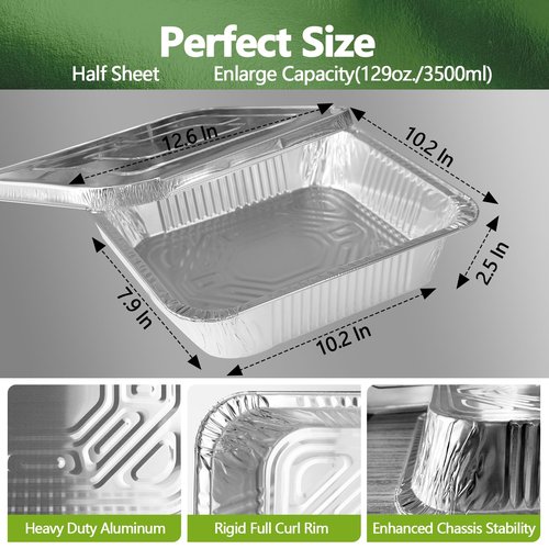 Demiwise Thickened 30 Pack Heavy Duty Aluminum Pans with Lids, 9x13 Aluminum Foil Pans Disposable, Half Size Steam Table Foil Baking Tray for Cooking, Baking, Roasting & Chafing, Carton Packaging