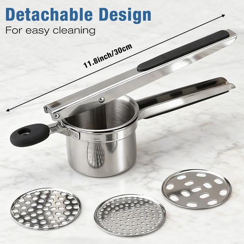 AIDOIT Potato Ricer - Heavy Duty Stainless Steel Masher with 3 Discs for Smooth Mashed Potatoes | 15oz