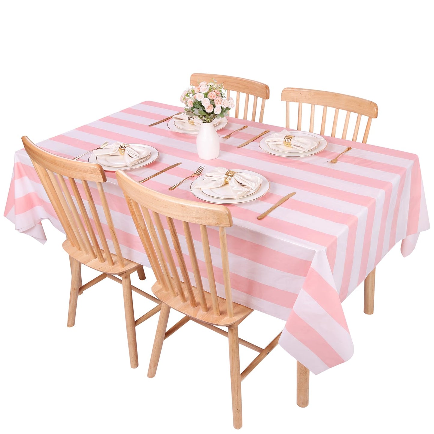 Kesfey 3 Packs Pink and White Vertical Striped Tablecloth 54 x 108 Inch Pink Stripe Table Cloths Disposable Plastic Stripe Table Covers Waterproof Pink Striped Picnic Table Cover for Birthday Party