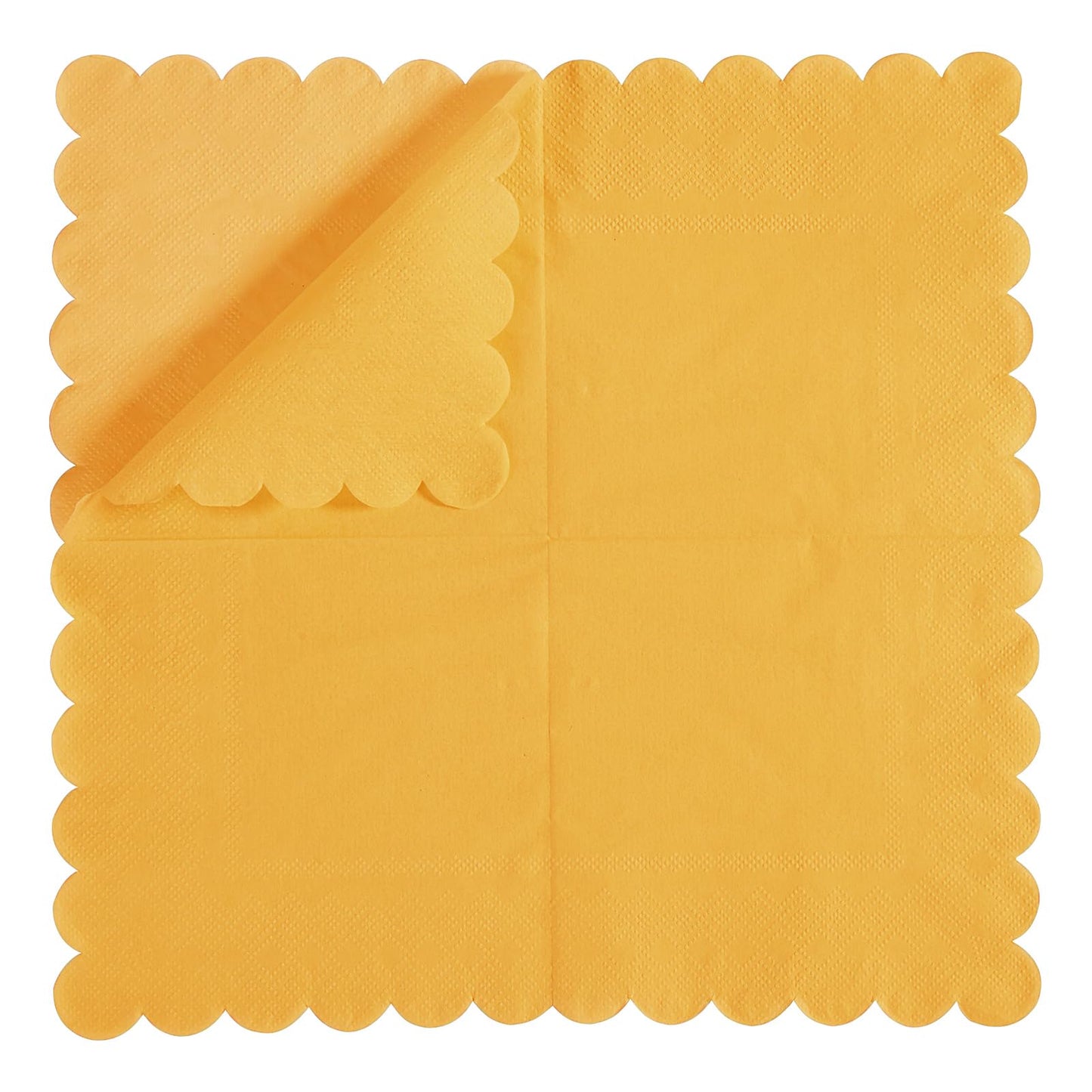 100 Pack Cocktail Napkin 2-Ply Scalloped Edged Dessert Napkins Folded 5 x 5 Inches Disposable Napkins for Dinner Wedding Birthday Party Bridal Anniversary Reception Event (Yellow)