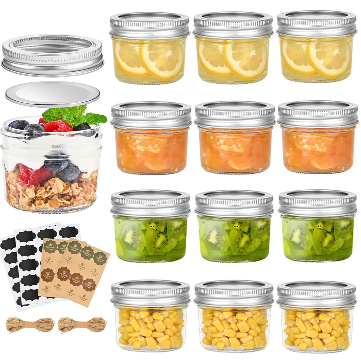 TUZAZO 4 oz Mini Mason Jars with Lids 12 Pack, 4oz Small Glass Mason Canning Jars for Jam Jelly Yogurt Dessert, Shower Wedding Favors Decor