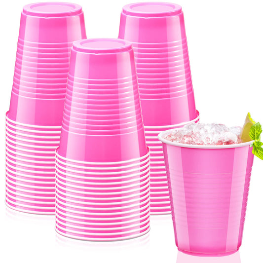Yinder 50 Count Pink Party Cups 18 Ounce Disposable Plastic Cups for Wedding Birthday Party Beverage Drinking Water Containers for Indoor Outdoor Event Bachelorette Camping(Pink and White)
