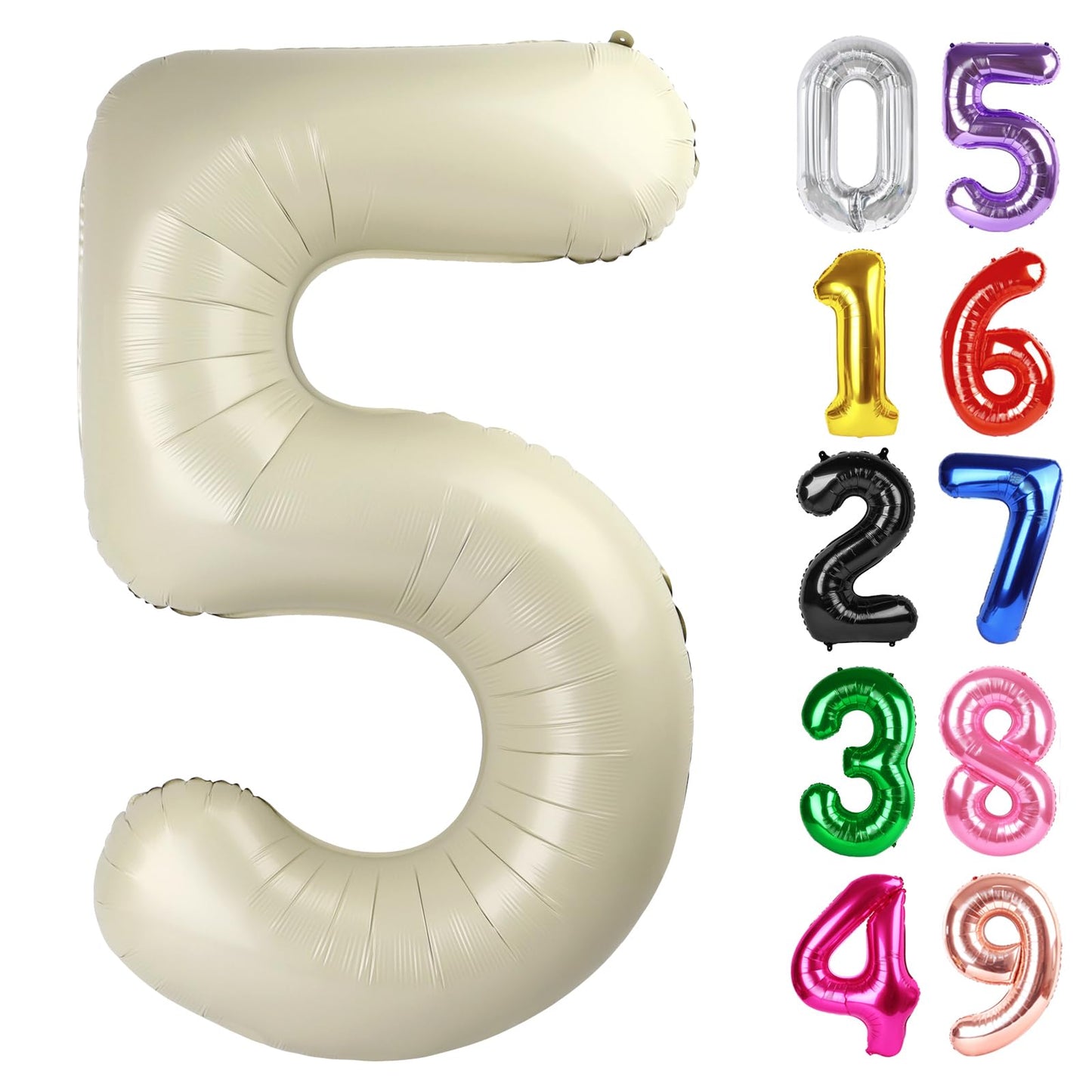 Cream Number 5 Balloon 40 Inch, 5th Birthday Party Decorations for Children, Giant 5 Foil Balloon for Party Supplies