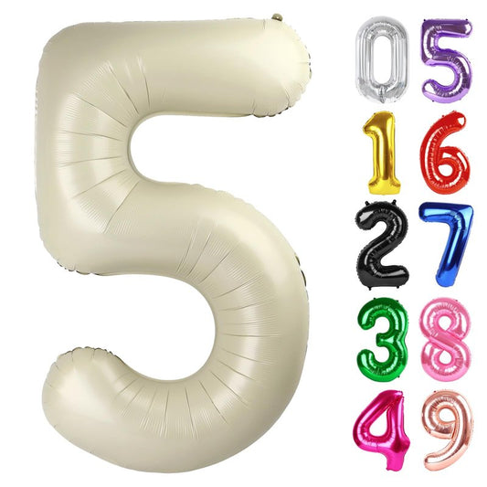 Cream Number 5 Balloon 40 Inch, 5th Birthday Party Decorations for Children, Giant 5 Foil Balloon for Party Supplies