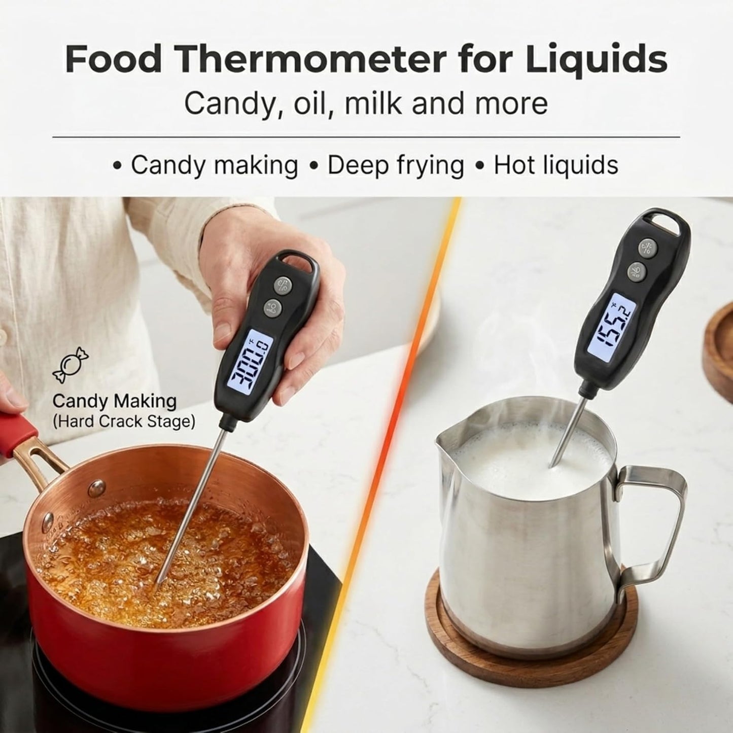 Meat Thermometer Digital - Instant Read Waterproof Cooking Thermometer with Backlight | Black