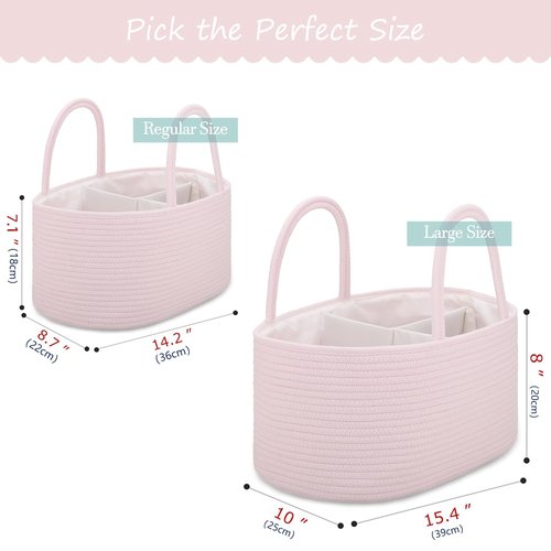 COMSE Baby Diaper Caddy Organizer - Portable Tote Bag with Divider for Newborn Essentials | Light Pink