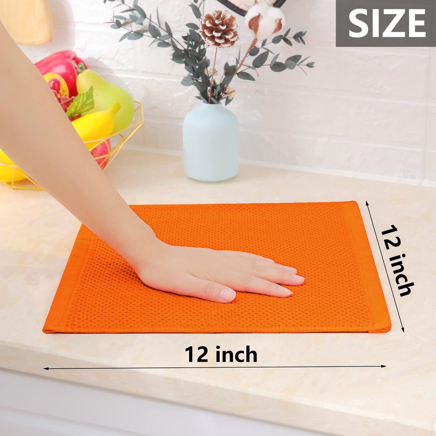 Homaxy 100% Cotton Waffle Weave Kitchen Dish Towels, Ultra Soft Absorbent Quick Drying Cleaning Towel, 13 x 28 Inches, 6-Pack, Orange