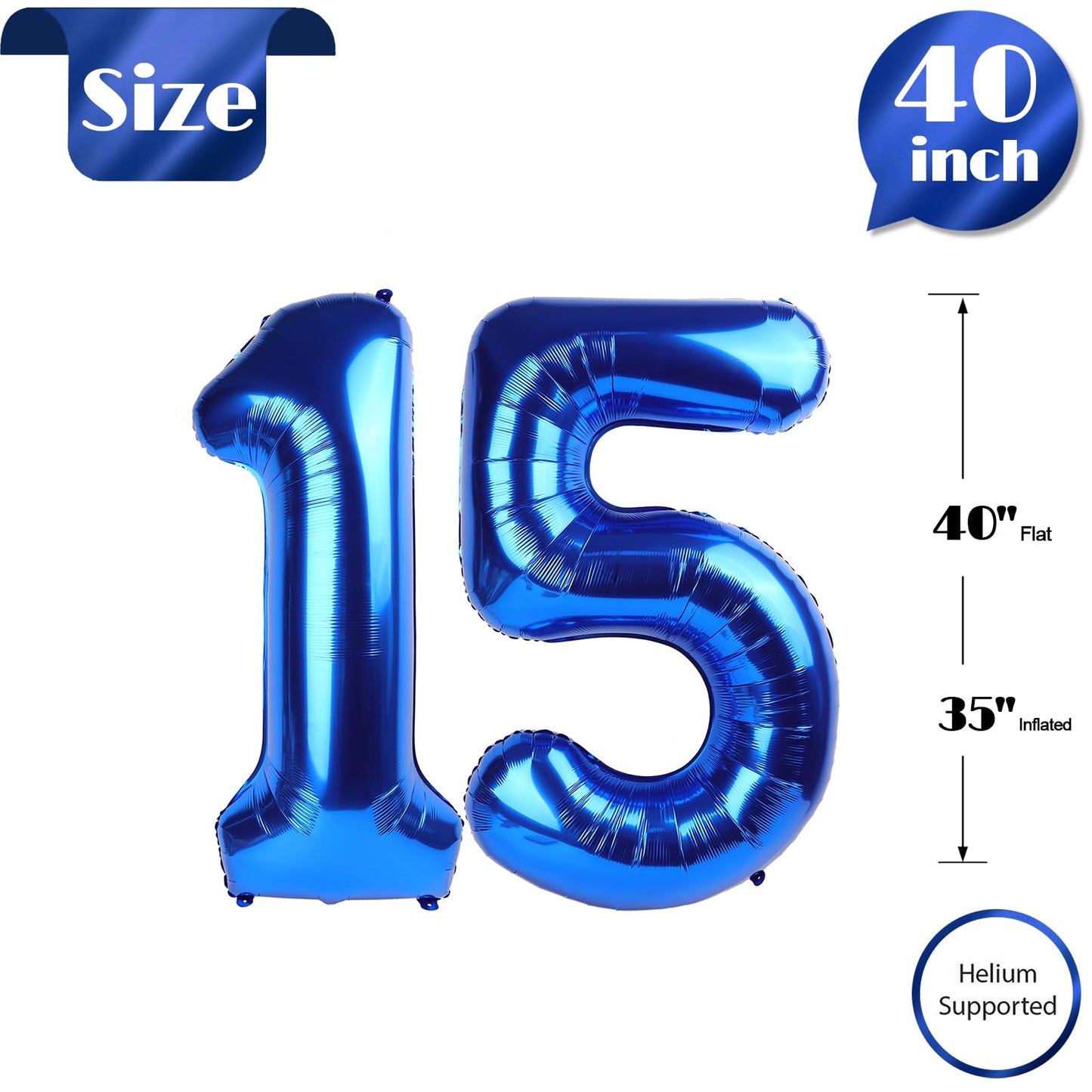 Navy Blue Number 15 Balloon 40 inch, 15 Number Balloons, 15th Navy Blue Birthday Decorations, 15 Year Old Girls Boys Blue Party Supplies