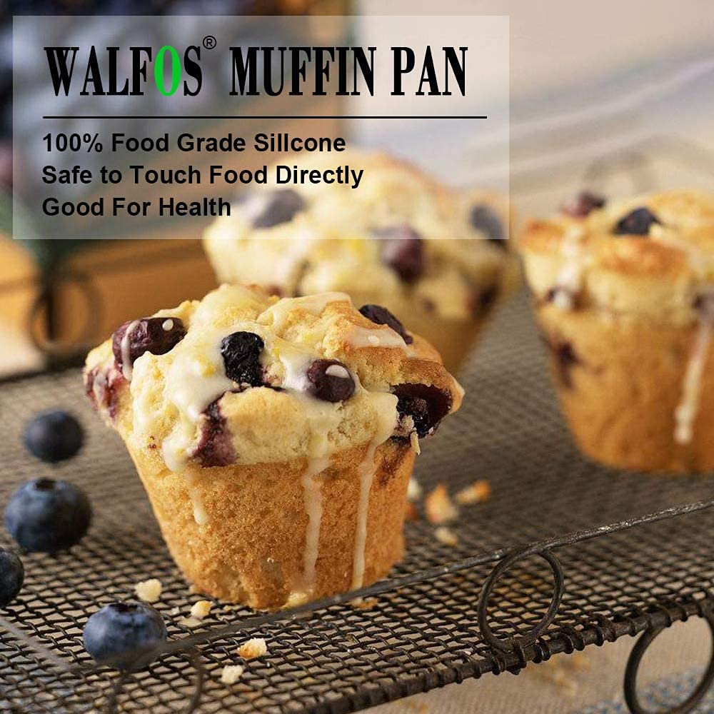 Walfos Silicone Muffin Pan - 6 Cup Non-Stick Silicone Cupcake Pan, Just PoP Out! Food Grade and BPA Free Baking Cups, Perfect for Egg Muffin, Cupcake, Dishwasher Safe (2 Pack Muffin Pan)