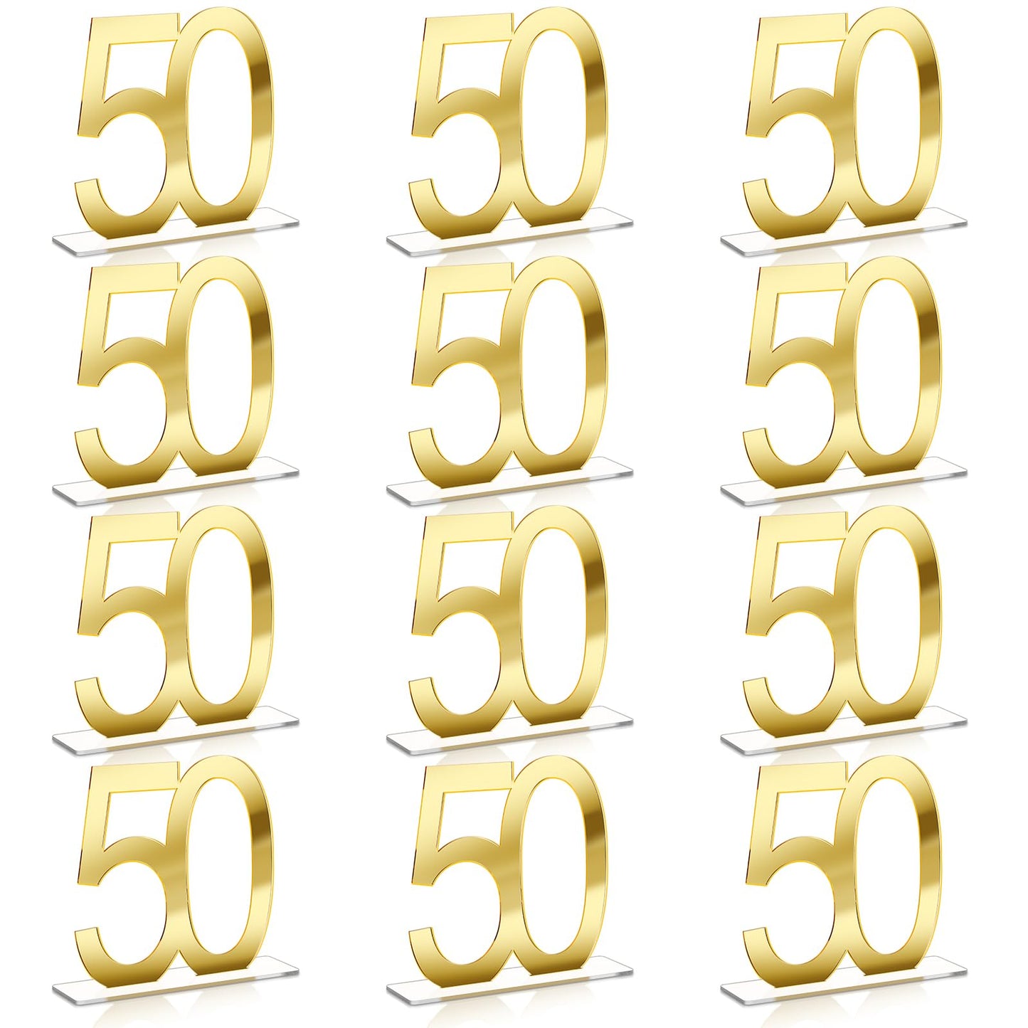 Threehoney 12 Pcs Mirror Gold 50th Birthday Decorations for Men and Women Acrylic Anniversary Decorations Table Numbers Centerpieces for Birthday Party