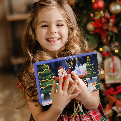 Christmas Crystal Advent Calendar 2025 | Healing Stones Kit with Necklace Holder & Magnifier