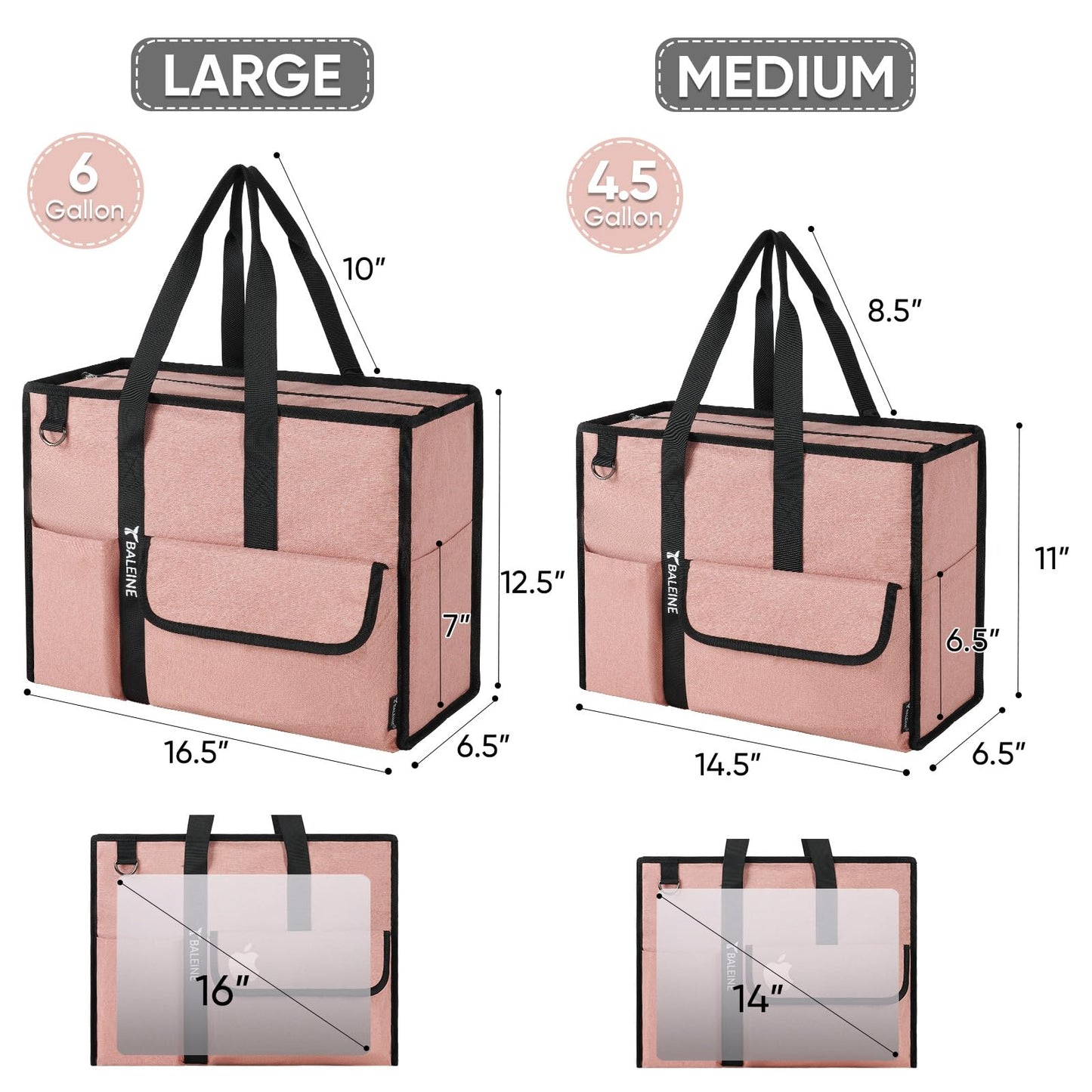 BALEINE Large Utility Tote Bag with Reinforced Bottom, Multi-Pockets and Top Zipper Closure, Perfect for Teachers, Nurses, Travel, Work - Water-Resistant (Large, Navy)