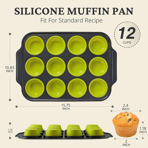 BRONYPRO Silicone Muffin Pans - Nonstick Egg Bite Maker & Cupcake Molds | 12 Regular Size, Lime Green