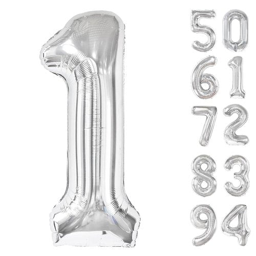 40 Inch Silver 1 Balloon for First Birthday, 1st Number Balloons Birthday Decorations for Girl Boy Kids Toddler Baby, One Giant Number 1 Balloon